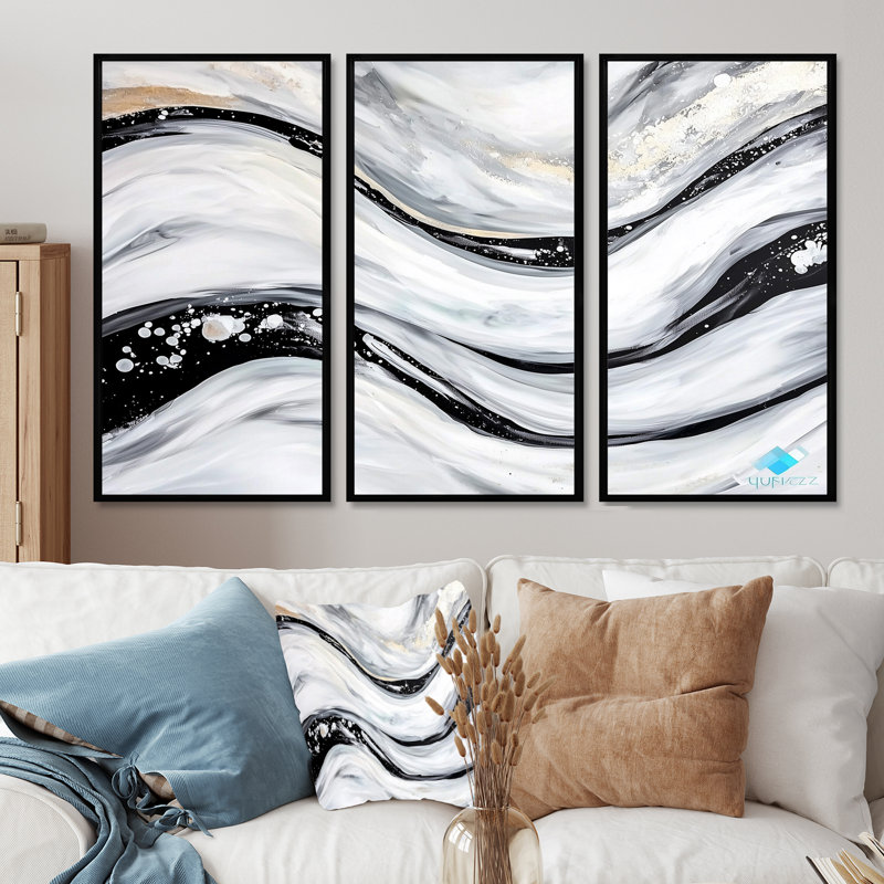 «Black and Grey Stone Abstract Waves II - Abstract Modern Waves», ensemble de reproduction d'art mural, H 28 po x l 36 po