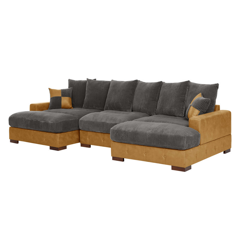 Canapé modulaire Coastal Luxe, Velours côtelé gris / brun clair