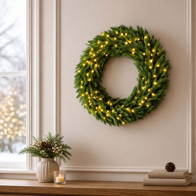 Couronne d'épinette de Noël 48 pouces avec 150 lumières DEL pré-éclairées et décoration de porte d'entrée