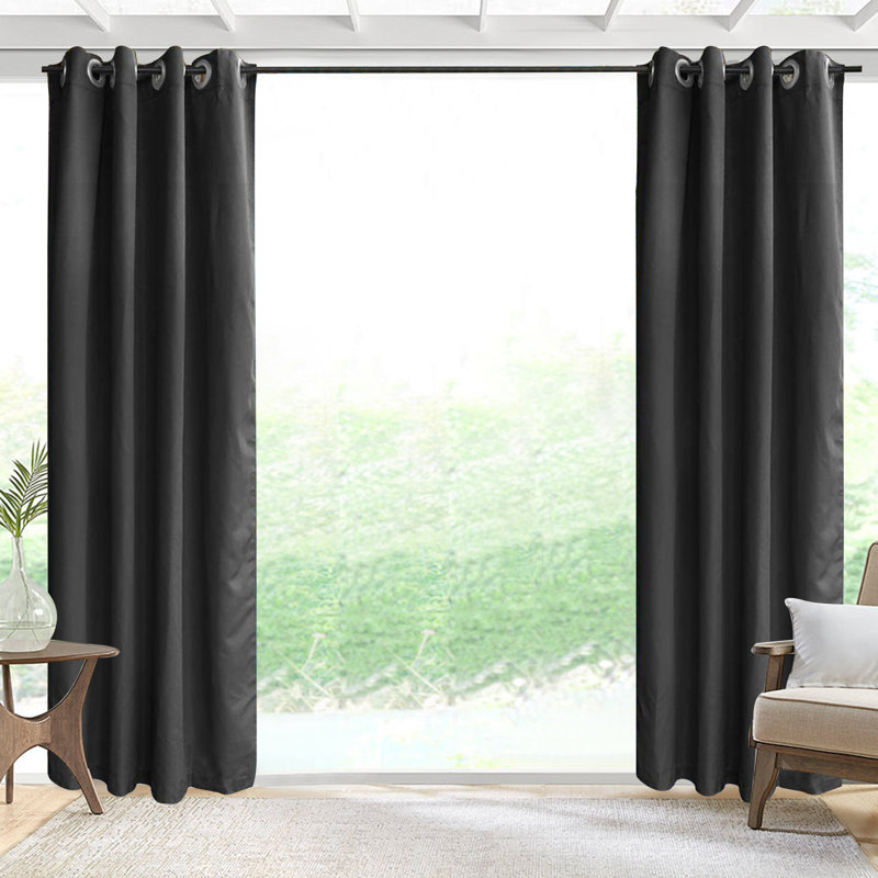 Outdoor Curtains - Deluxe Feather With 4Cm Hanging Strap (Set Of 2), Gray, 50" W x 84" L