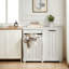 Armoire à ordures inclinable à deux compartiments, armoire de cuisine à l'épreuve des animaux de compagnie avec planche à découper, armoire à linge autoportante, panier à linge, blanc