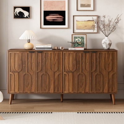 55" Mid Century Modern 4‑Door Sideboard Buffet Cabinet with Adjustable Shelves, for Entryway Living Dining Room