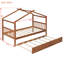 Walnut Twin House Bed with Trundle Solid Wood Frame Space Saving Kids Bedroom