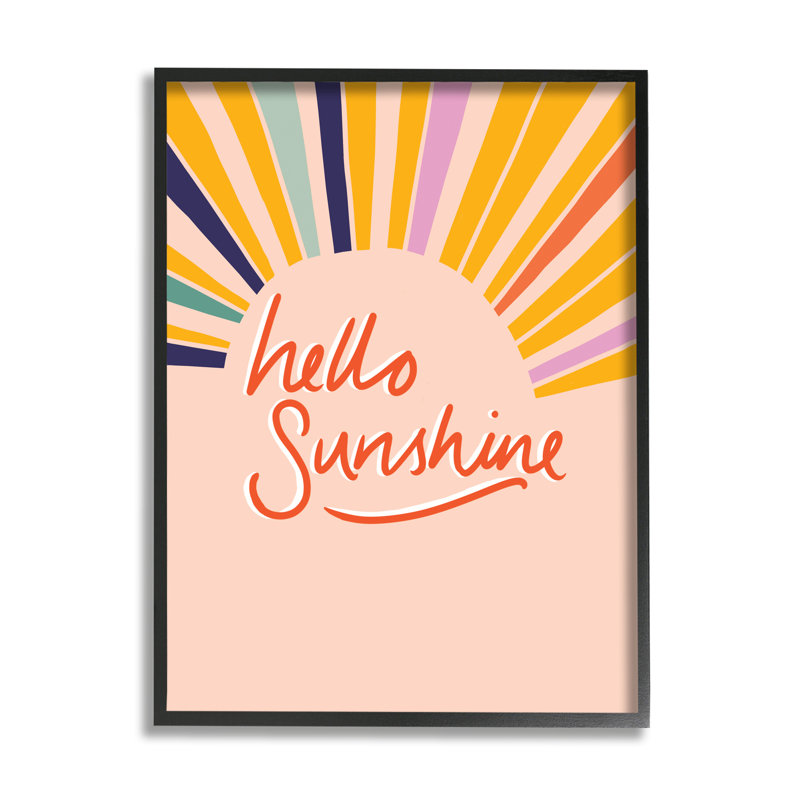 Hello Sunshine - art textuel sur toile, H 20 po x l 16 po, Giclée encadrée noir minuit