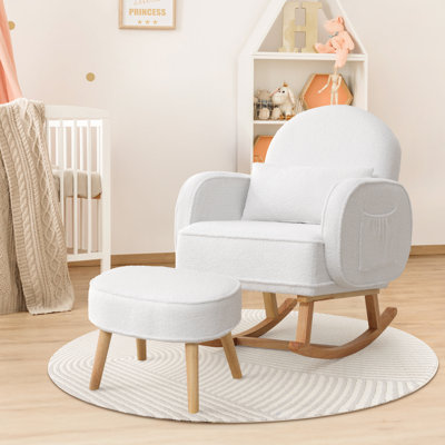 Upholstered Teddy Rocking Chair With Ottoman