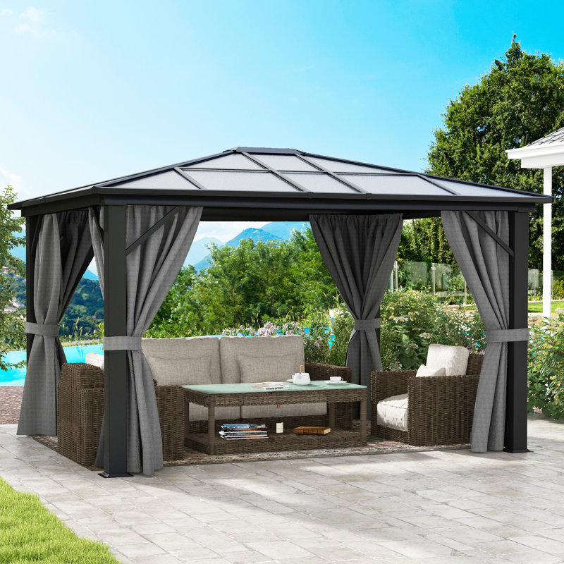 10 Ft. W x 10 Ft. D and 12 Ft. W x 10 Ft. D Patio Gazebo with Curtains, 12 Ft. W x 10 Ft. D