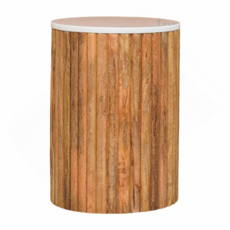 Furniture Solid Wood Fluted Marble Side Table