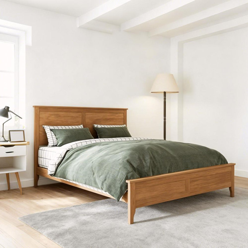 Lit plateforme moderne en bois massif avec support de lattes en bois robuste, aucun sommier requis, Dérive en mer, Grand lit