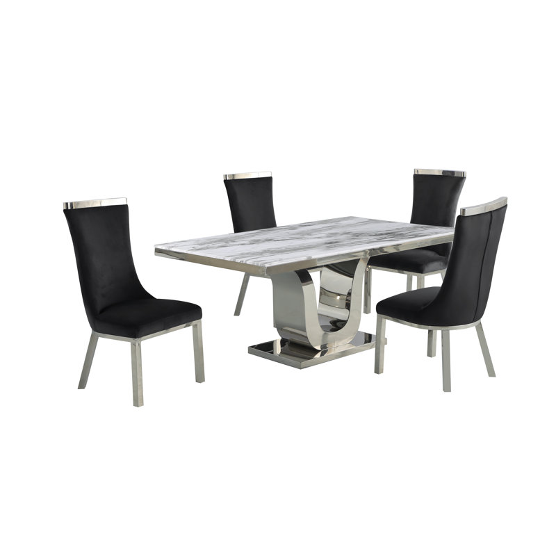 Ensemble repas pour 4 personnes Cayley, Noir, 5 morceaux