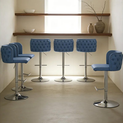 Ensemble de 6 tabourets de bar pivotants réglables en hauteur (25 po à 33 po) avec revêtement en similicuir, base chromée et dossier capitonné, pour îlot de cuisine, bar personnel et salle à manger moderne