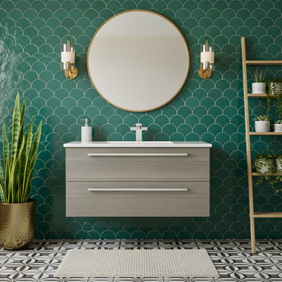 Meuble-lavabo simple de 36 po pour la salle de bain avec comptoir en marbre synthétique Silhouette