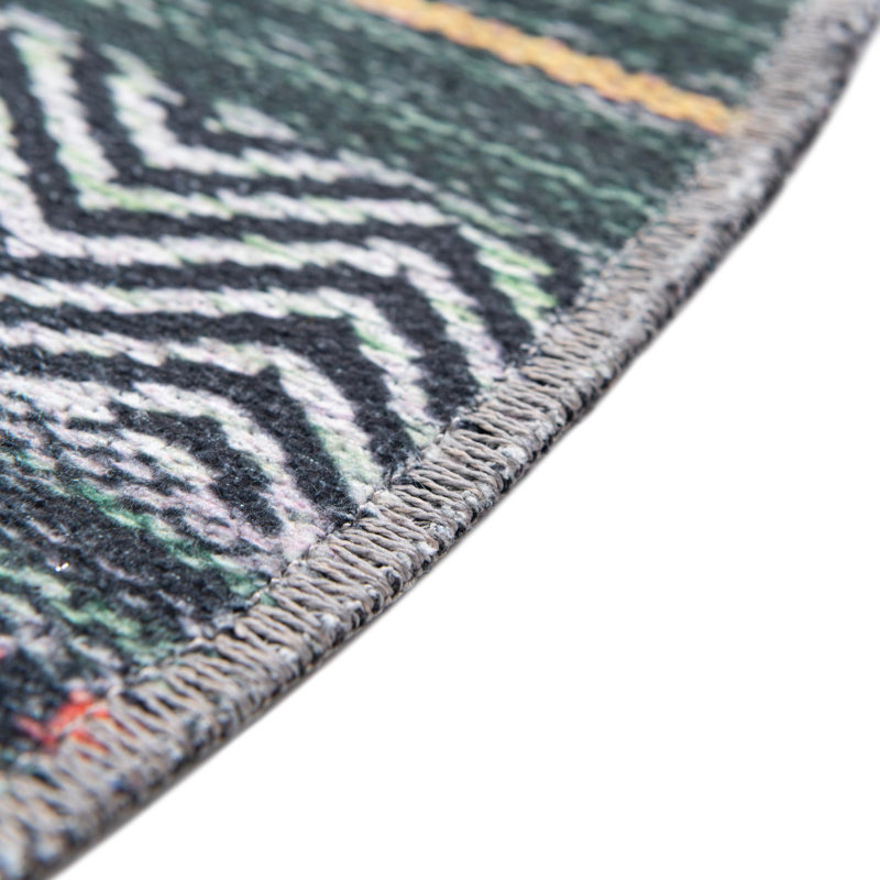 Tapis contemporain Abidur vert-ivoire, Rond 7 pi 10 po