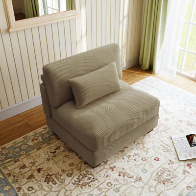 Maelina Upholstered Camel Corduroy Armless Chair with Pillow Back, Single Chair Module Part For Sectional Sofa