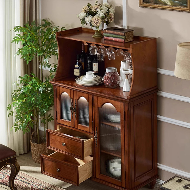 Buffet en bois de cerisier massif et verre, H 55,91 po x l 31,5 po x P 17,72 po