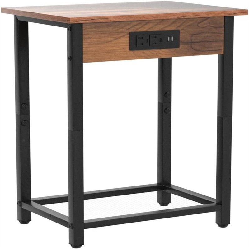Azam End Table Set and Built-In Outlets, Brown