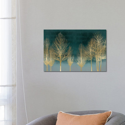 Gold Forest On Teal by Kate Bennett - Wrapped Canvas Painting