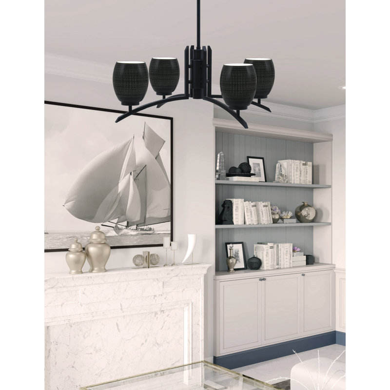 Lustre 4 lumières kurve présenté dans une finition noir mat avec verre matriciel de 5 po, Gris