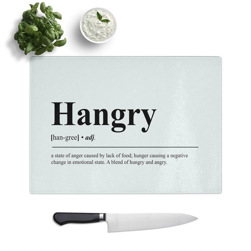 Hangry Typography Chopping Board, 0.4cm H x 20cm W x 28.5cm L