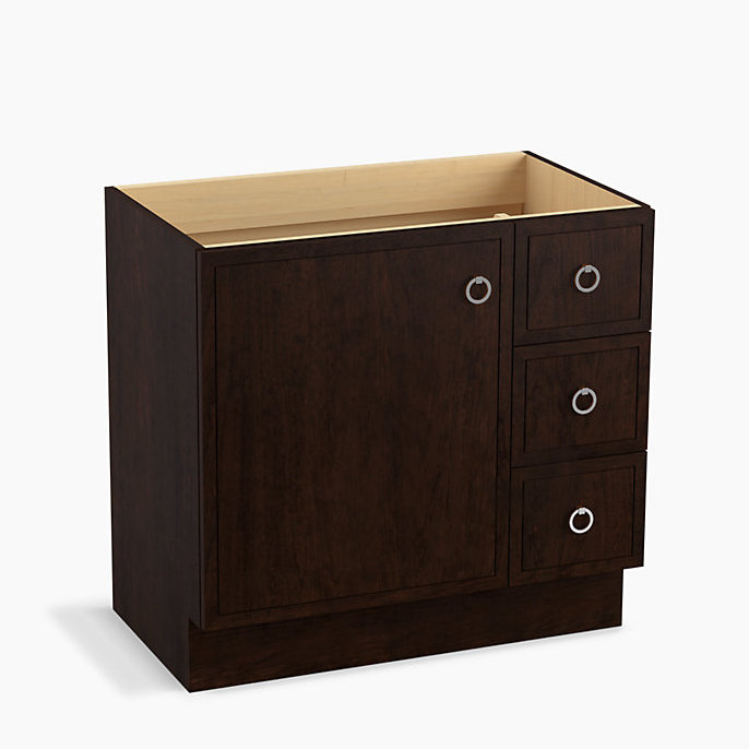 Jacquard 36" Vanity Base Only with Toe Kick, 1 Door and 3 Drawers on Right, Suède Claret