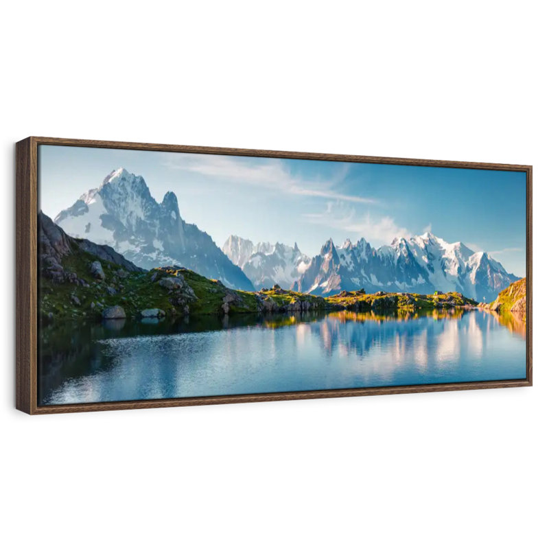 Lac Blanc And Mont Blanc, Floating Frame Walnut, 49" X 17"