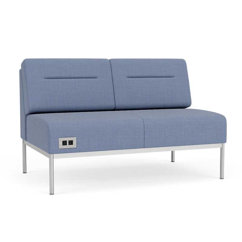 Causeuse Darsey, Argent argent, Chambray bleu marine clair, Avec alimentation