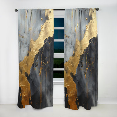 Cassis Minimalism Chrome Gold And Black Potteries I - Modern Curtain - Velvet Room Darkening - 1 Panel