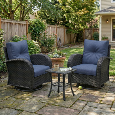 Layinsun 3 Pieces Outdoor Patio Furniture Set, Rattan Wicker Sectional Swivel Rocker Chairs Sets