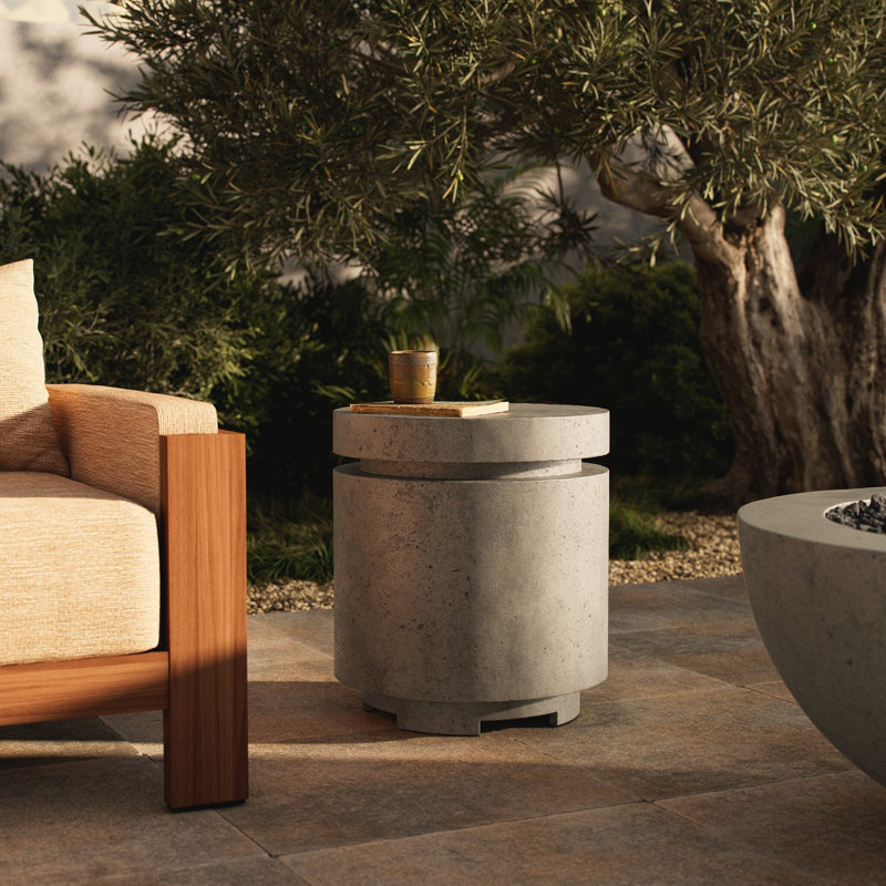 Higgins 22" H x 20" W Concrete Propane Outdoor Fire Pit Table, Pewter Concrete