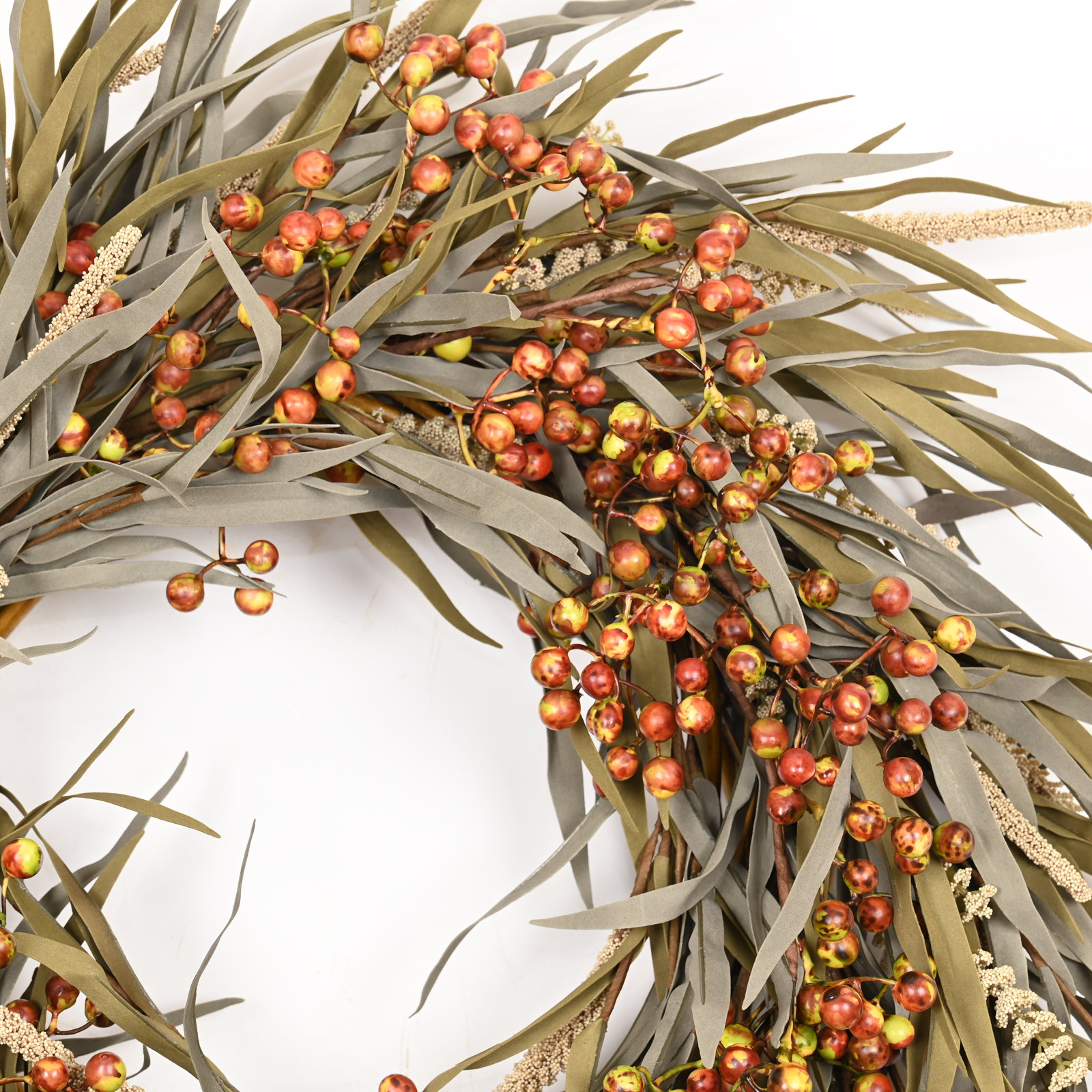 24" Grass, Berry Thanksgiving Wreath, Gray