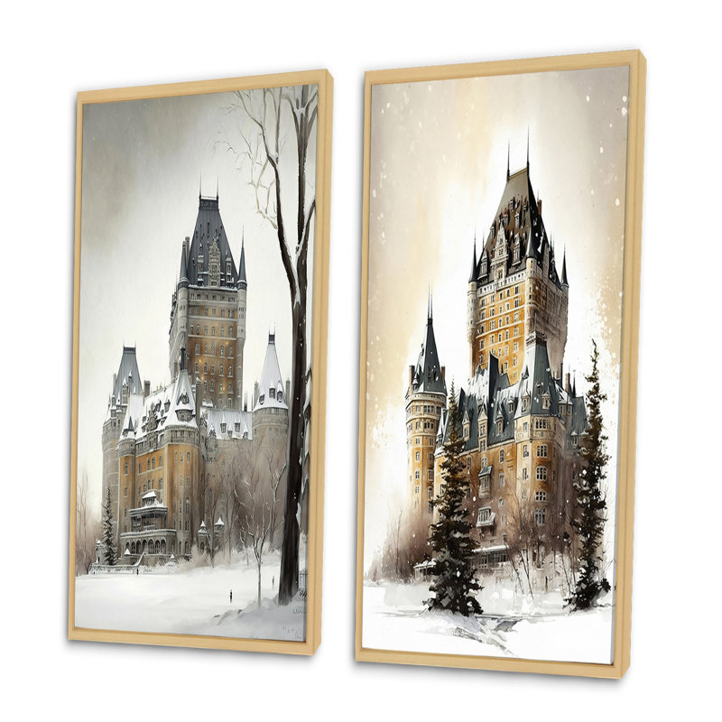 «Winter Season Chateau Frontenac», 2 pièces, H 40 po x l 40 po, Encadrement brun