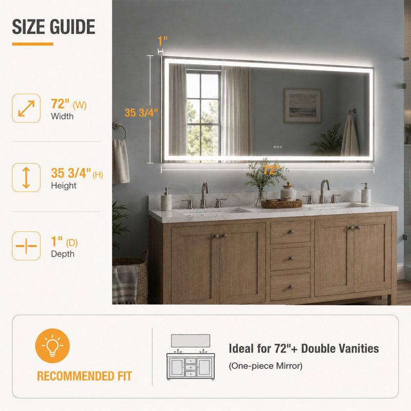 Iris 72 in. W x 36 in. H Rectangular Frameless LED Wall Bathroom Vanity Mirror in Silver, 36" x 72"
