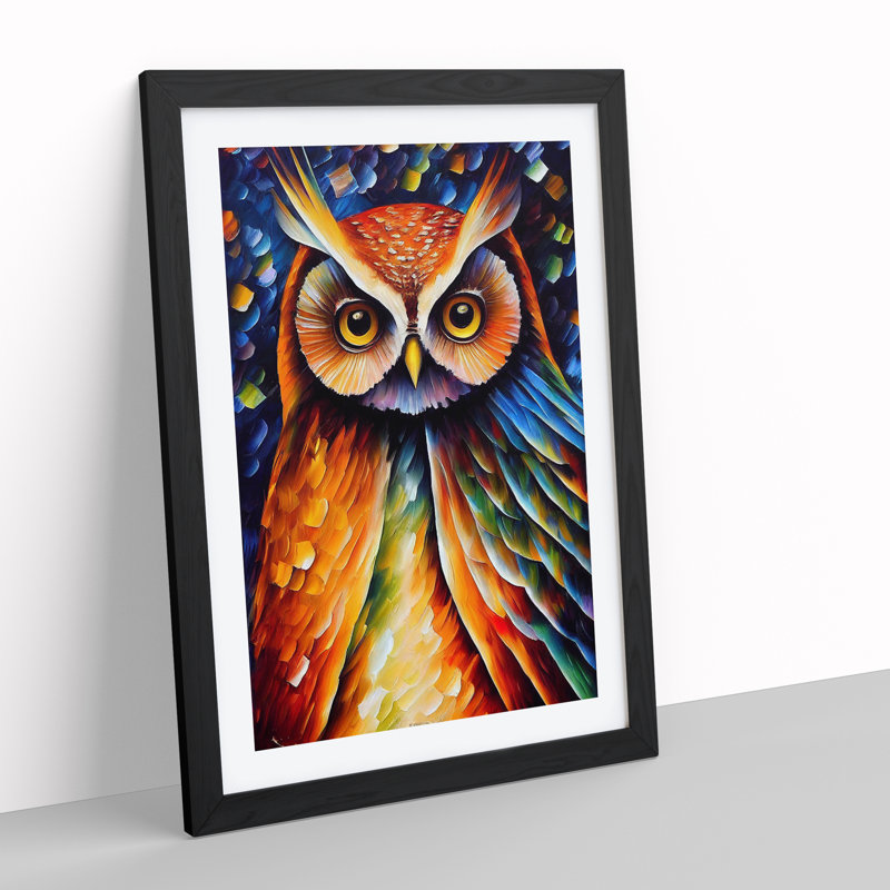 Portrait Of A Long Eared Owl No.7 - Single Picture Frame Painting, 46cm H x 34cm W x 2cm D, Black Framed