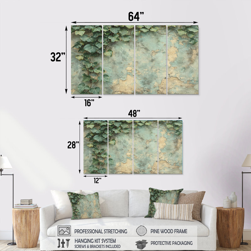 Collage de feuilles de lierre sur AWall III - Of Art - ensemble de décorations murales traditionnelles, H 28 po x l 48 po, 4