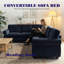 Canapé-lit convertible en forme de L de 118 po, lit escamotable, canapé modulaire surdimensionné à 6 places avec garniture cloutée et accoudoirs roulés, canapé-lit en chenille pour le bureau du salon-1127486176