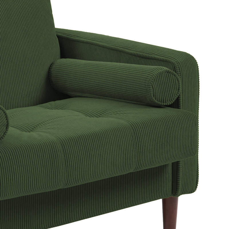 Green Corduroy Upholstered Accent Chair with Wood Legs