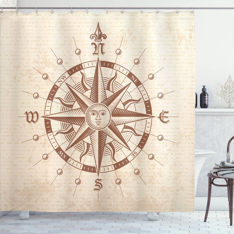 Ensemble de rideau de douche rétro antique Compass, H 75 po x l 69 po