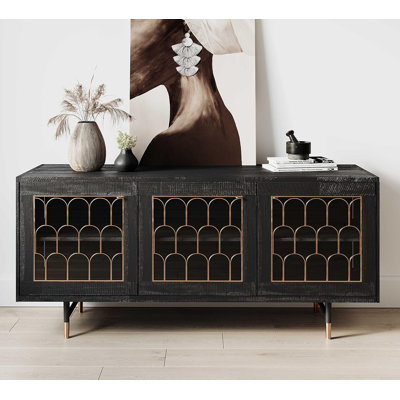Solid Wood Sideboard Cabinet TV Console Black And Gold Pine Wood by Ebern Designs