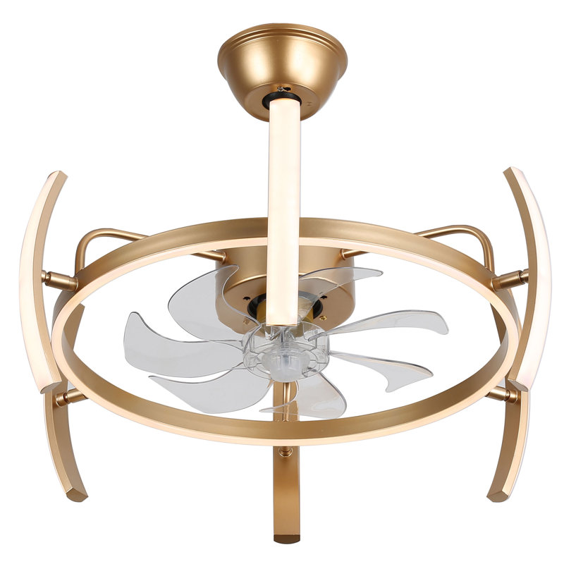 Ausable 24'' Futuristic UFO Design DIY Shapes Bladeless LED Ceiling Fan with Dimmable Lights and Remote, Gold