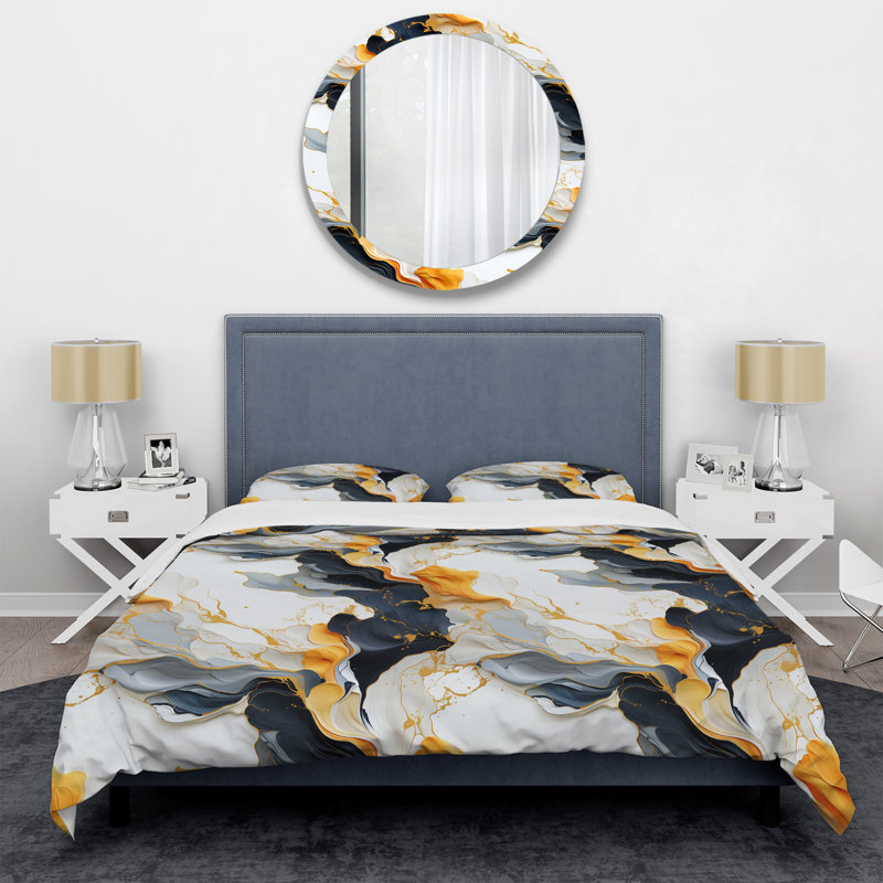 Ensemble de housse de couette or et noir, Housse de couette simple + 1 taie décorative stan