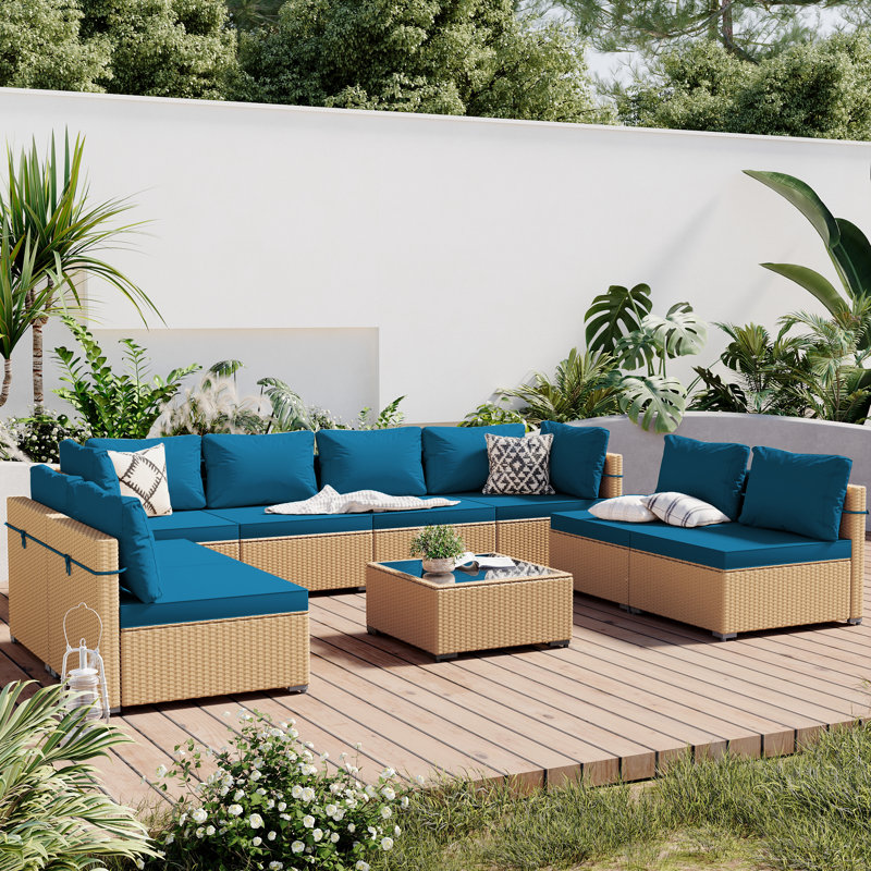 Briara 8 - Person Modular Patio Conversation Set with Cushions, Deep Lake Blue