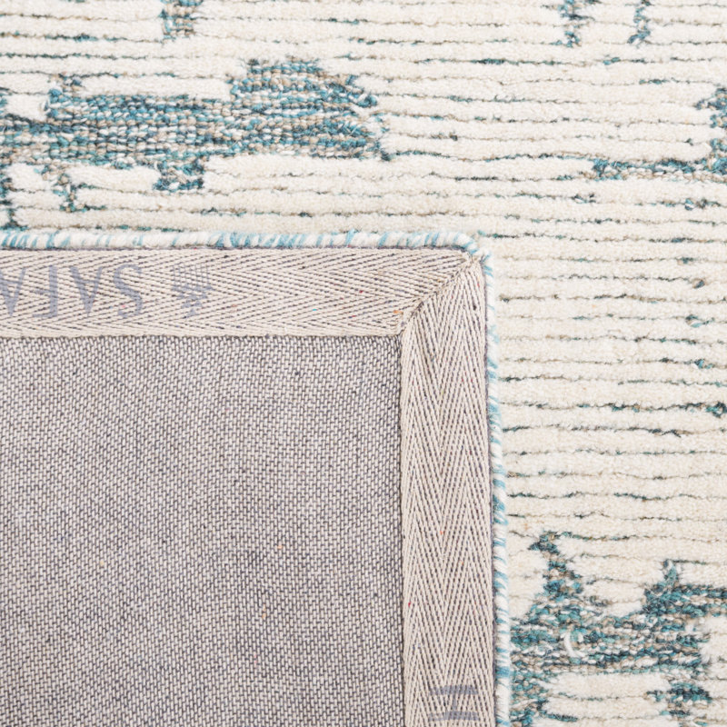 Martha Stewart Hand Tufted Wool/Cotton Abstract Rug in Teal/Ivory, Rectangle 5' x 8'