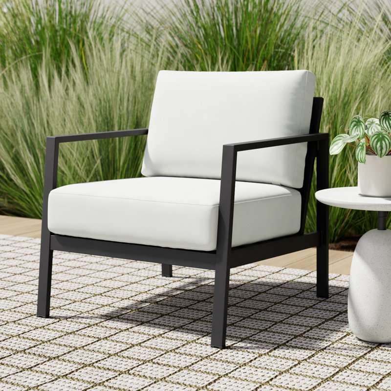 Armando Aluminum Outdoor Lounge Chair, Canvas White Sunbrella® Canvas, Black