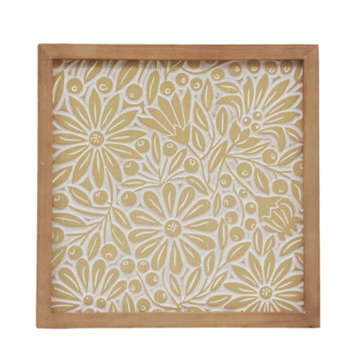 Cadre mural floral en bois jaune 13,5 po