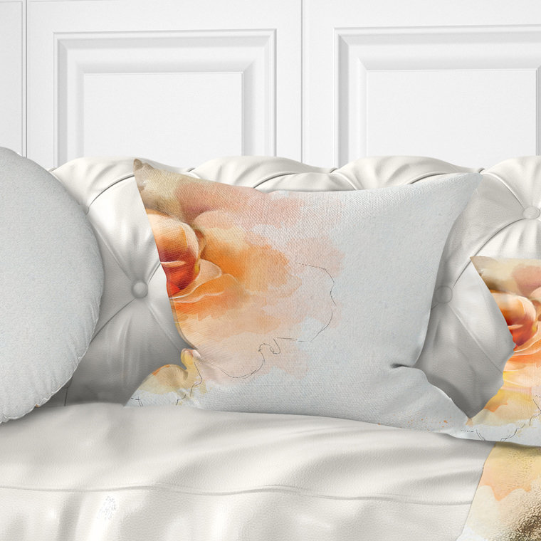 Coussin en aquarelle de fleur rose, 16 po x 1 po, Coussin décoratif