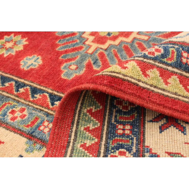 Tapis unique en laine noué à la main de style Gazni rouge des années 2010 de 8 pi 4 po x 9 pi 6 po Qaiden