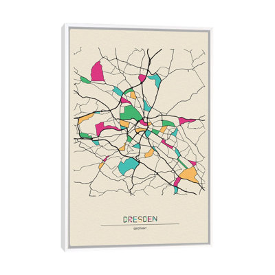 Dresden, Germany Map 1 Piece Floater Frame Wall Art on Canvas