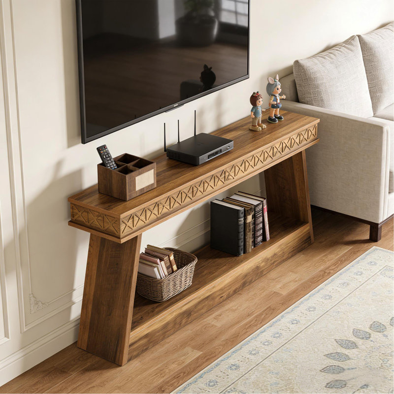 Table de canapé à deux niveaux, table d'entrée polyvalente, console, 31.5" H x 70.87" W x 11.81" D, Brown