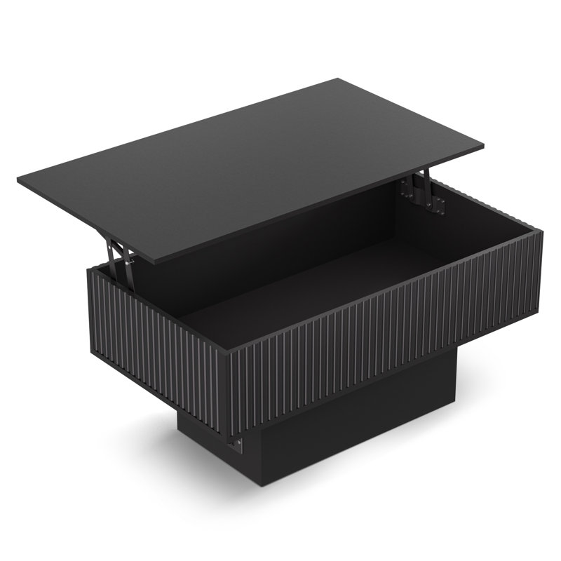 Table basse Smart Lift-top avec lumières à DEL et prises de courant - Table basse rectangulaire moderne avec rangement caché, ports de chargement USB et Type-C, panneau de fibres à densité moyenne conforme aux normes Carb, pour le salon
