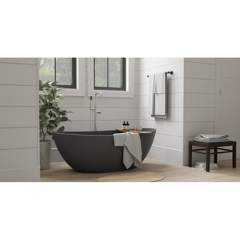 Baignoire autoportante en résine de trempage avec trop-plein et drain 70,8 po x 35,4 po Badeloft BW-03-XL-MBLK, Noir mat