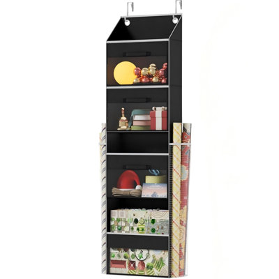 Over Door Wrapping Paper Organizer Storage With 3 Removable Drawers & Side Pockets,Black